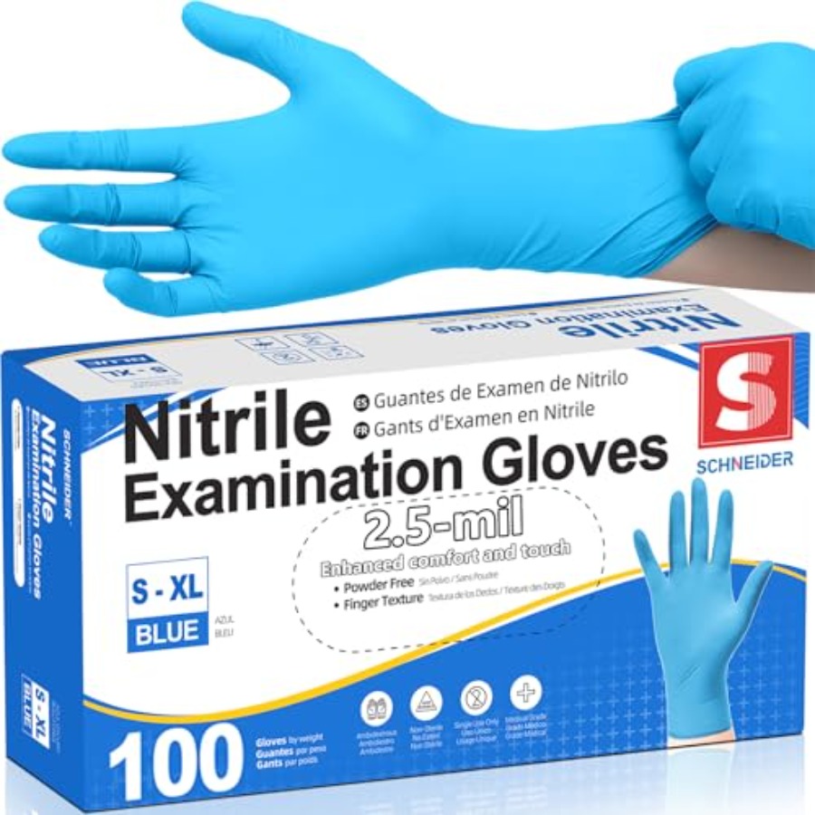 Disposable Gloves Nitrile - Schneider Medical Nitrile Exam Gloves, Blue