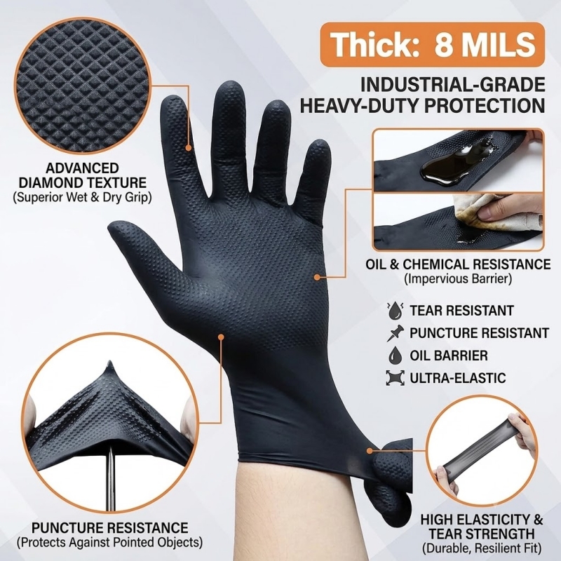 Heavy Duty Black Industrial Ni – обзор и цена Disposable Gloves Nitrile